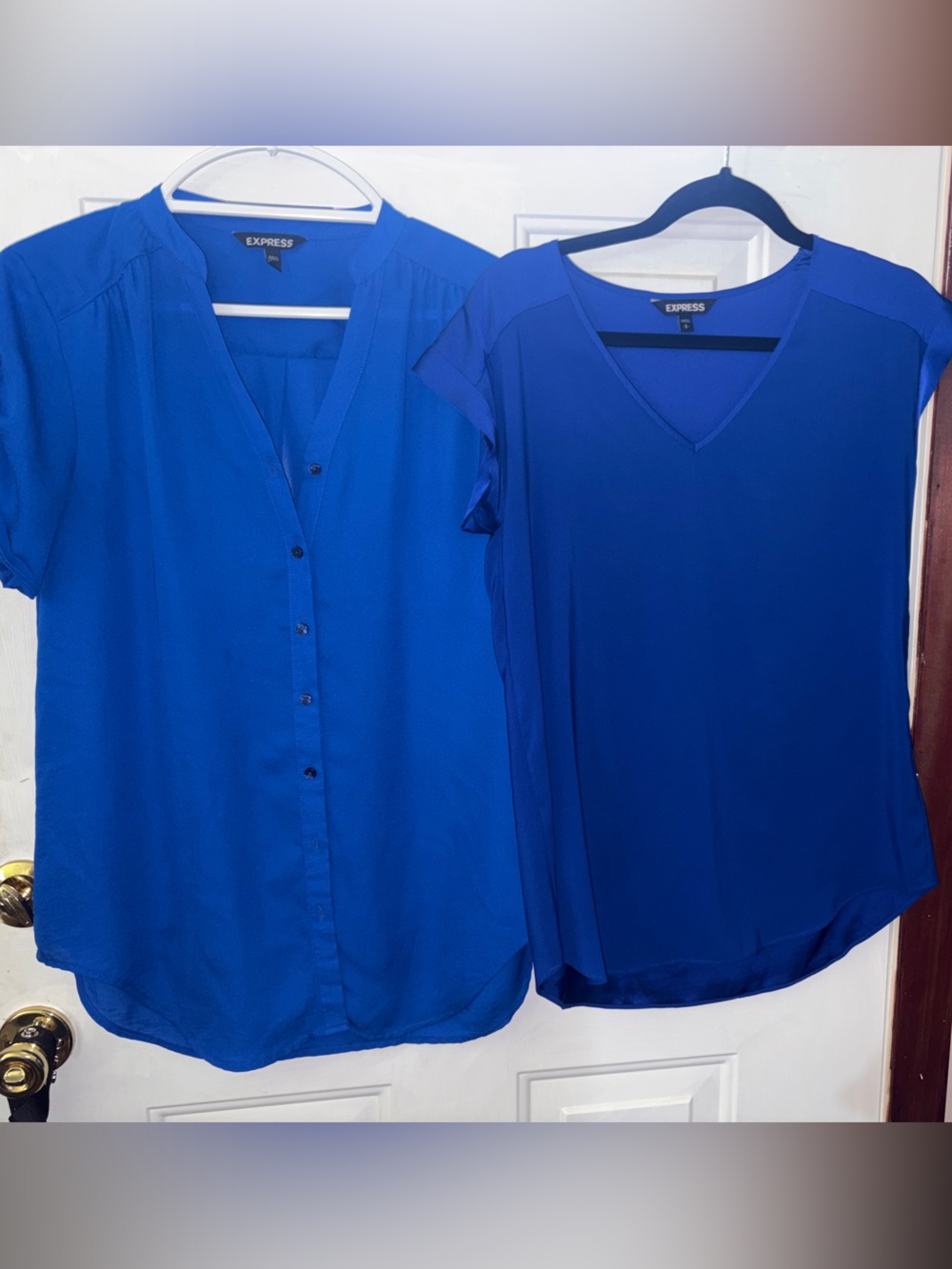Bundle - Express Women’s Bright Blue Button-Down Shirt & Cap Sleeve Vneck